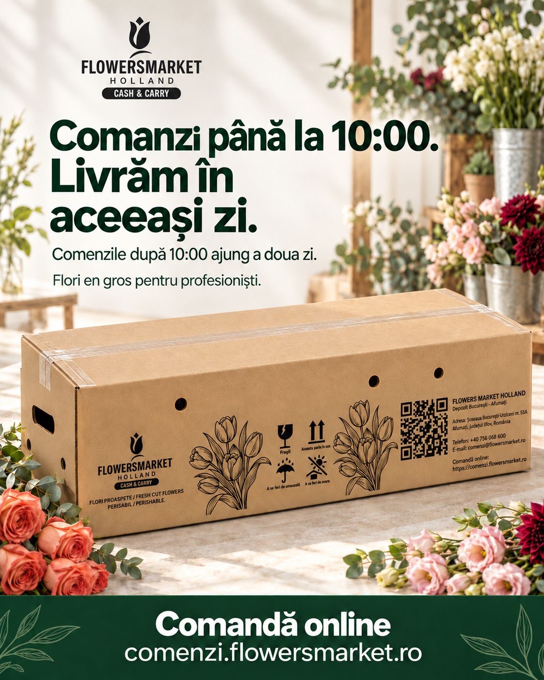Cutie Flowers Market Holland, înconjurată de flori într-un atelier floral